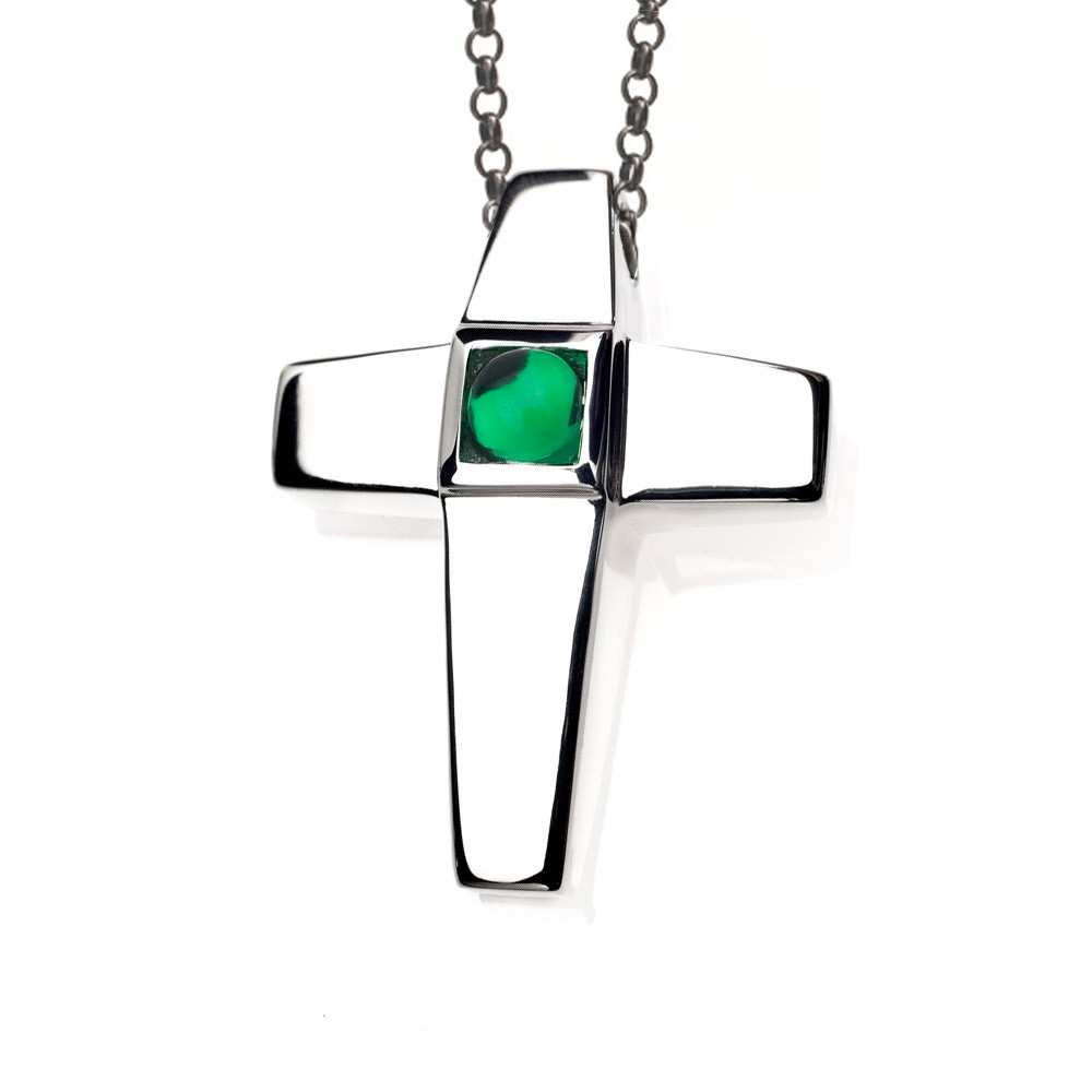 cremation jewelry cross keepsake pendant with emerald