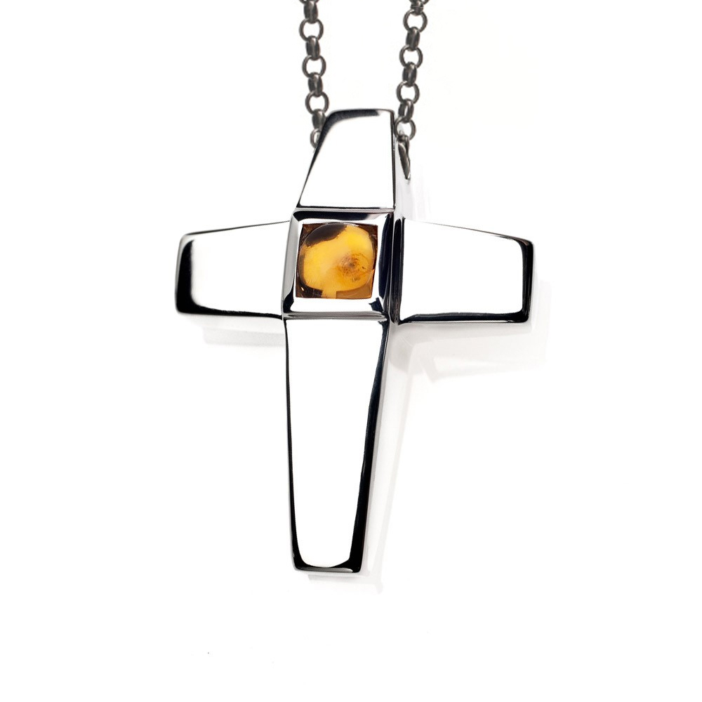 Cremation Jewelry Cross Keepsake Pendant With Citrine by Treasured Memories, Inc.