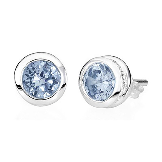 Sterling Silver Stud Aquamarine Earrings - March Birthstone