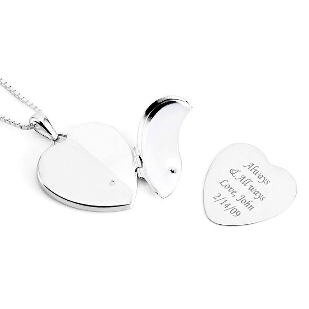 Engraved Sterling Silver Locket and Key Necklace