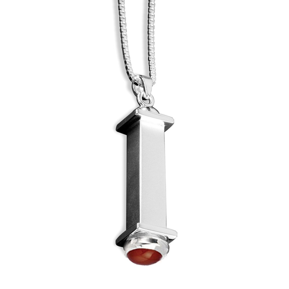 Cremation Pendant Sterling Silver with Red Carnelian Deco Keepsake Necklace - TM Keepsake | Treasured Memories Cremation Jewelry