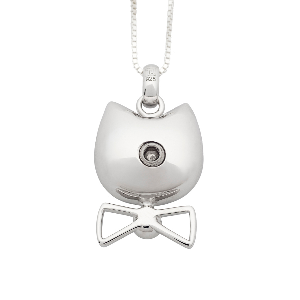 NEW! NozyPaws™ Sterling Silver Puffed Kitten Pendant w/ White Stone Face - TM Keepsake | Treasured Memories Cremation Jewelry