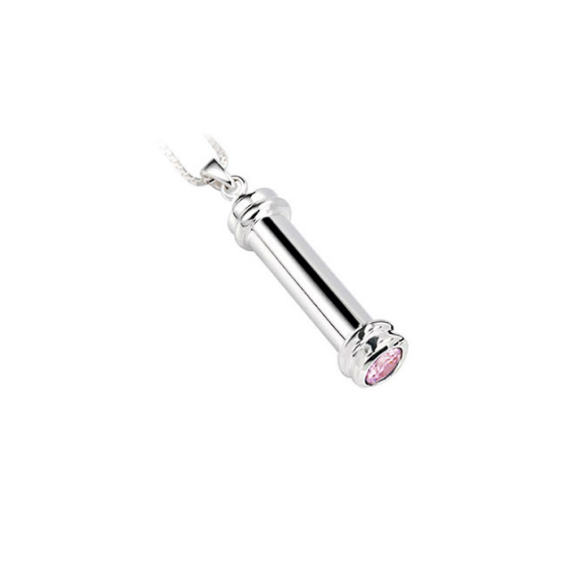 Classic Tube w/ Pink Tourmaline Memorial Keepsake Necklace - Keepsake Jewelry | Treasured Memories